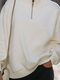 Cream Half-Zip Funnel Neck Oversized Sweatshirt