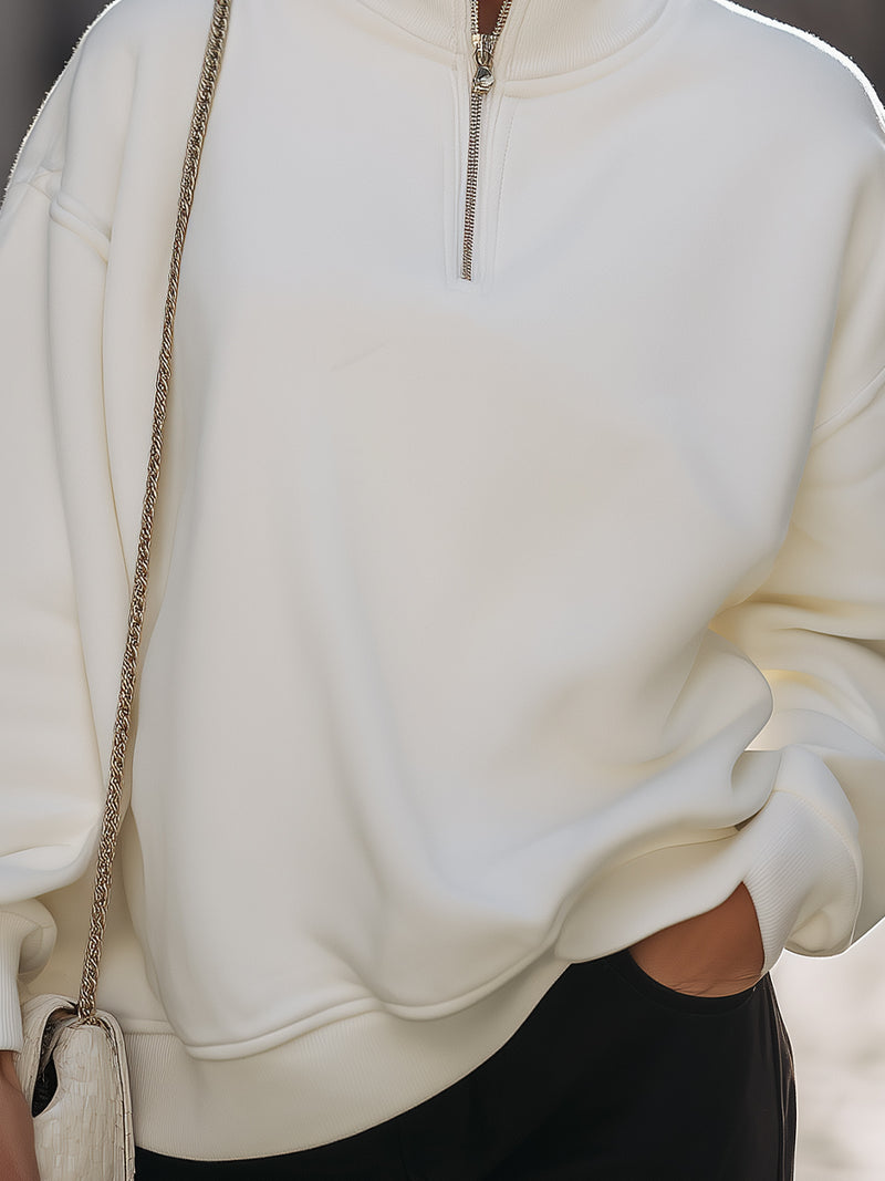Cream Half-Zip Funnel Neck Oversized Sweatshirt