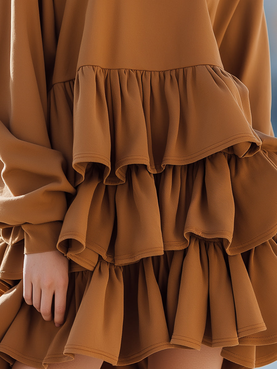 Caramel Ruffled Tiered Mini Dress