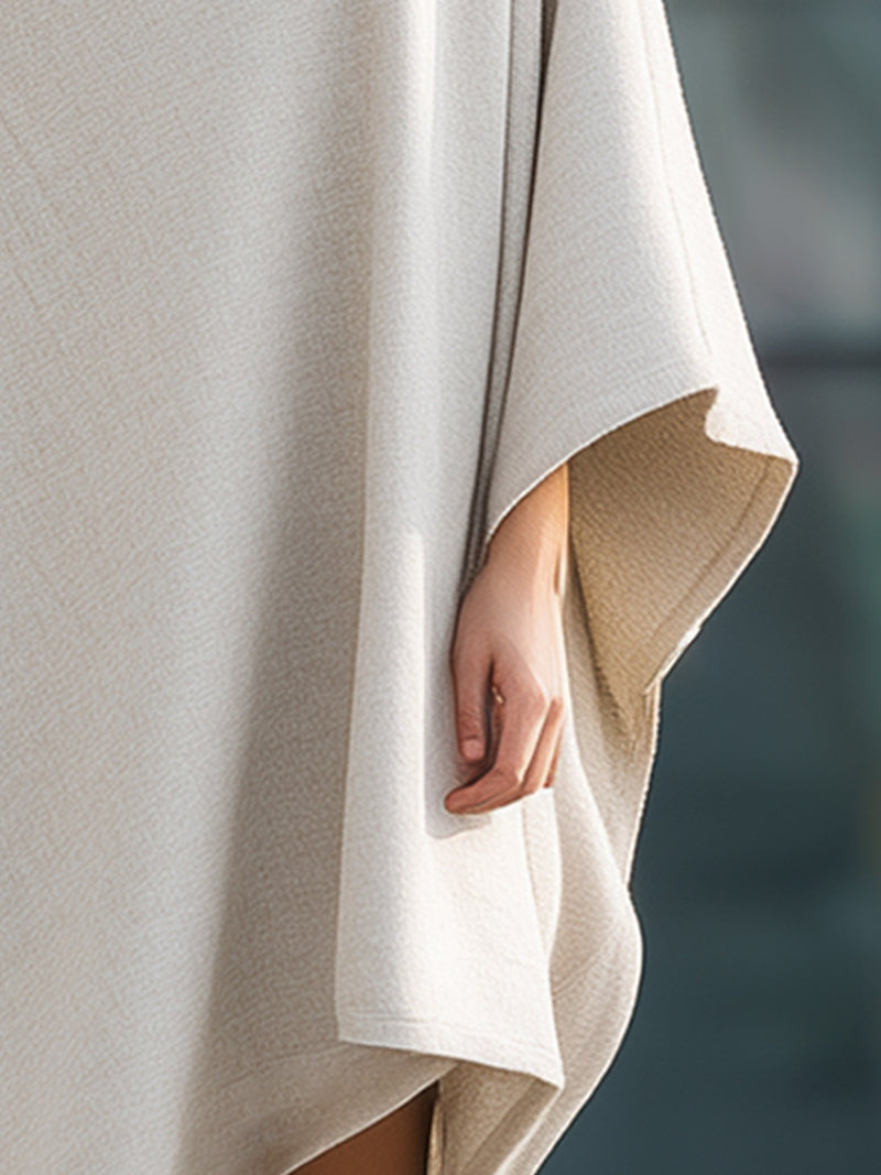 Beige Draped Hooded Collar Cape Coat