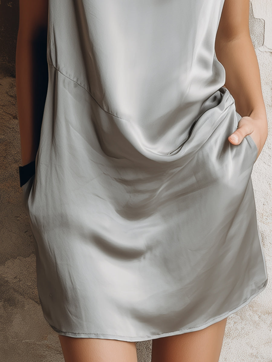 Minimalist Draped Short Sleeve Shift Dress