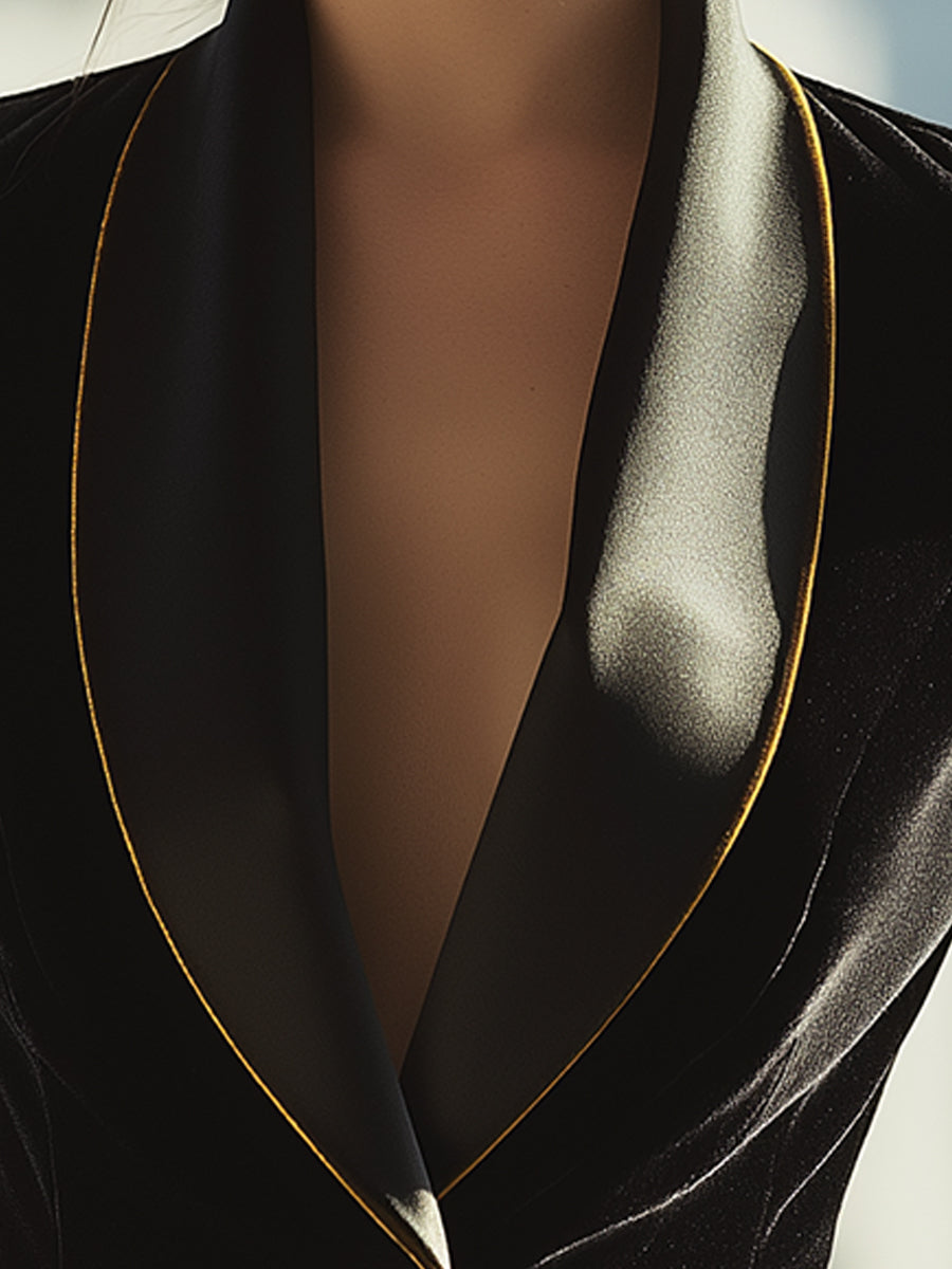 Noir Velvet Contrast Lapel Blazer