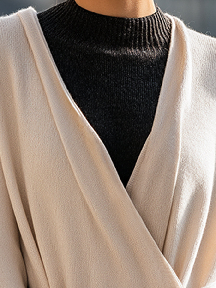 Belted Wrap Cardigan In Soft Beige