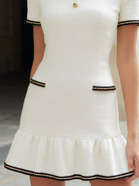 Textured Mini Dress With Gold Button Detail