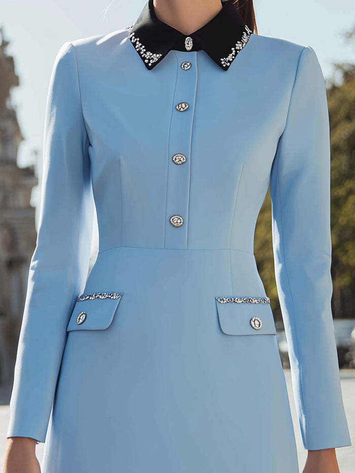 Long-Sleeve Mini Dress With Embellished Collar