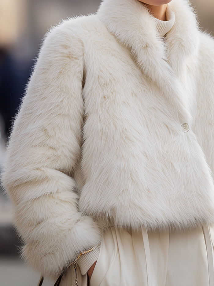 Ivory Faux Fur Cropped Jacket