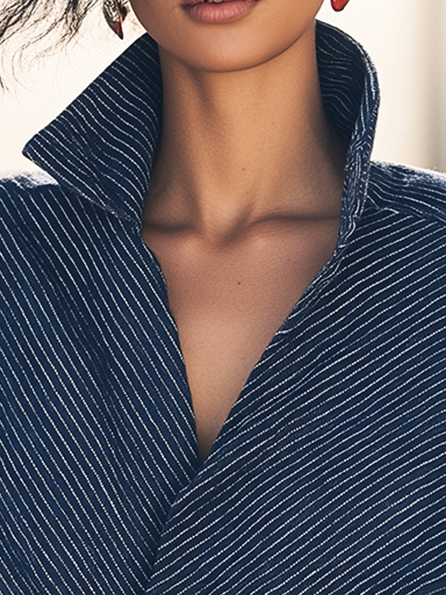 Navy Striped Textured Oversized Jacket