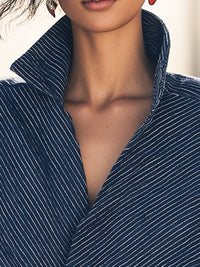 Navy Striped Textured Oversized Jacket