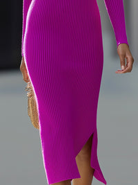 Fuchsia Ribbed Knit Wrap Midi Dress