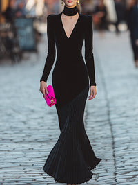 Velvet Hourglass Gown With Pleated Mermaid Hem