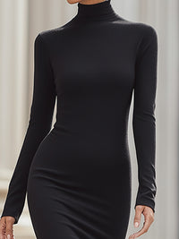 Elegant Long-Sleeve Turtleneck Maxi Dress