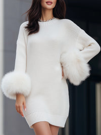 Knit Dress With Faux Fur Cuff Detailing