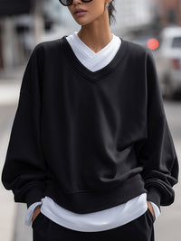 Black V-neck Layered Loose Knit Two-Piece Set