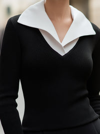 Contrast Collar Knit Top