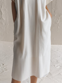 Textured Short-Sleeve Relaxed Midi Dress