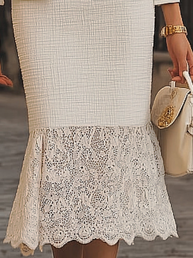 Royal Tweed Blazer Dress With Lace Hem