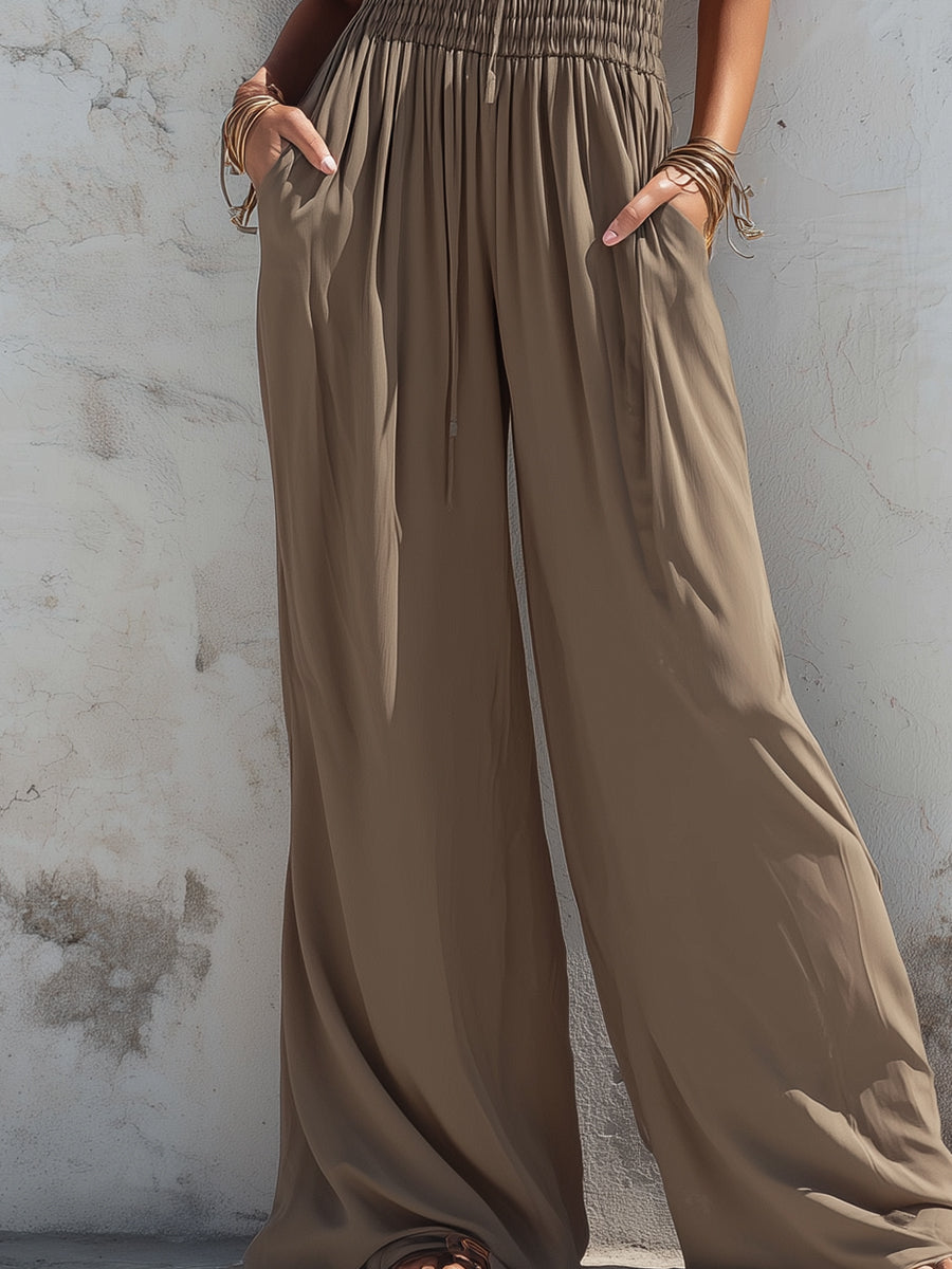 Smocked Spaghetti-Strap Wide-Leg Jumpsuit
