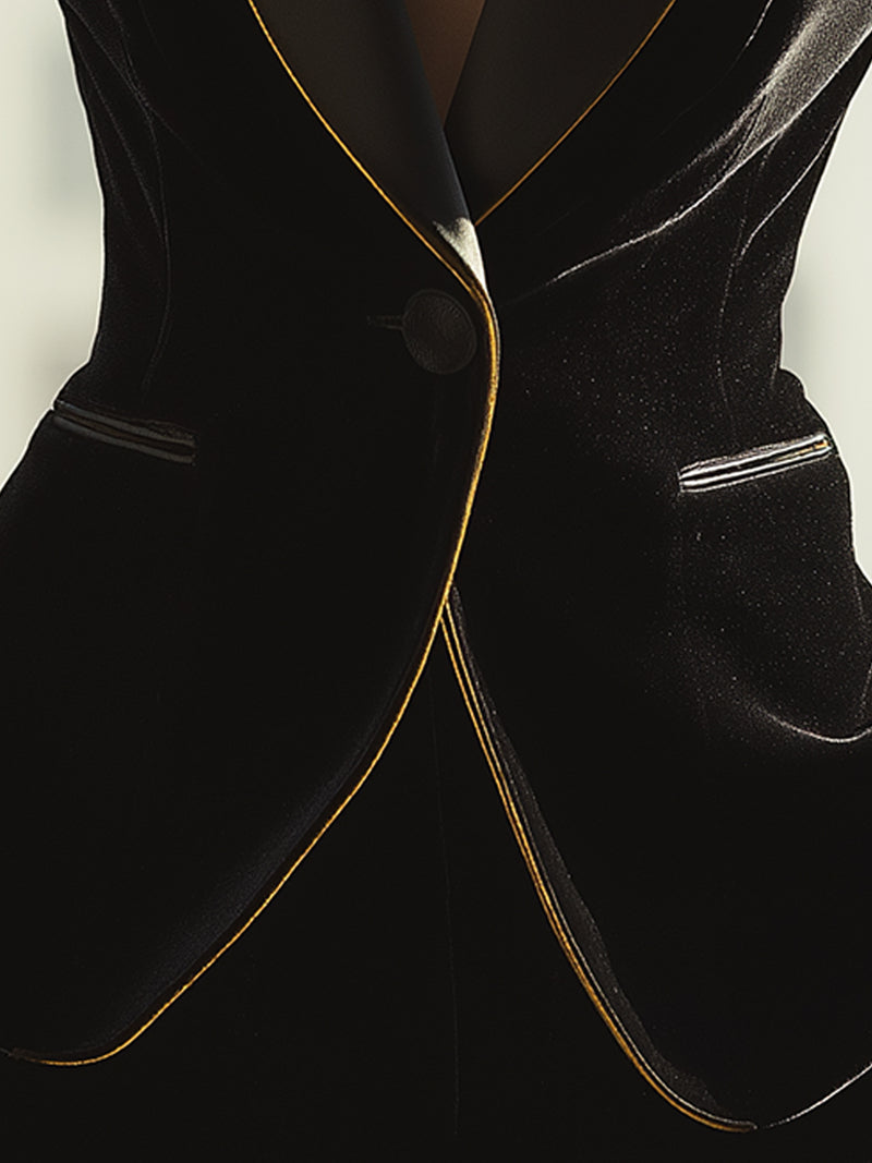 Noir Velvet Contrast Lapel Blazer