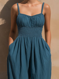 Elegant Smocked Waist Spaghetti Strap Harem Jumpsuit With Pockets