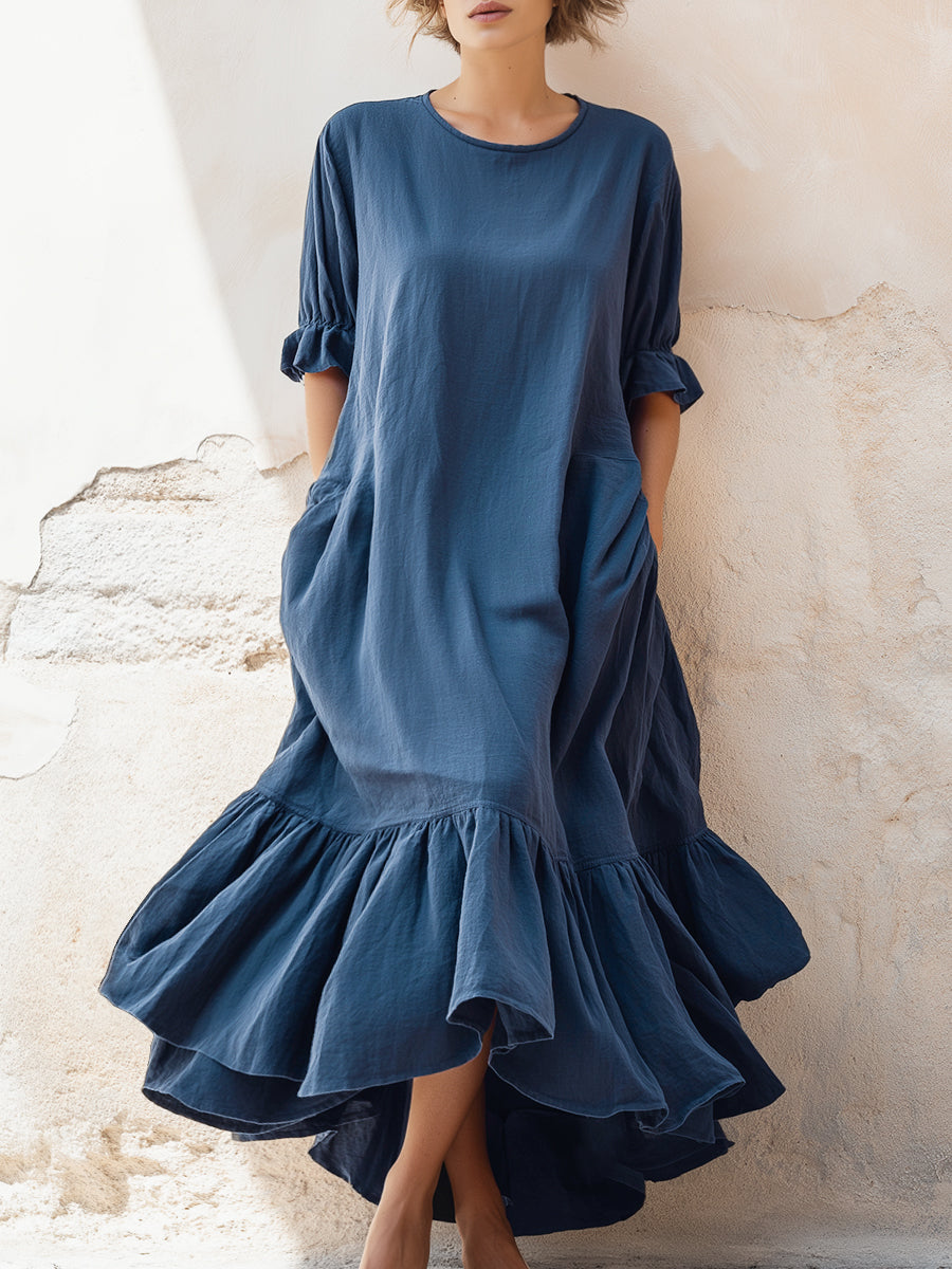 Relaxed Ruffle Hem Midi Dress