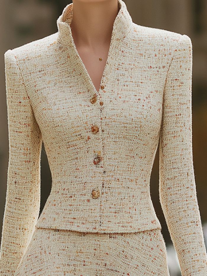 Structured Tweed Peplum Jacket And Flared Skirt Set