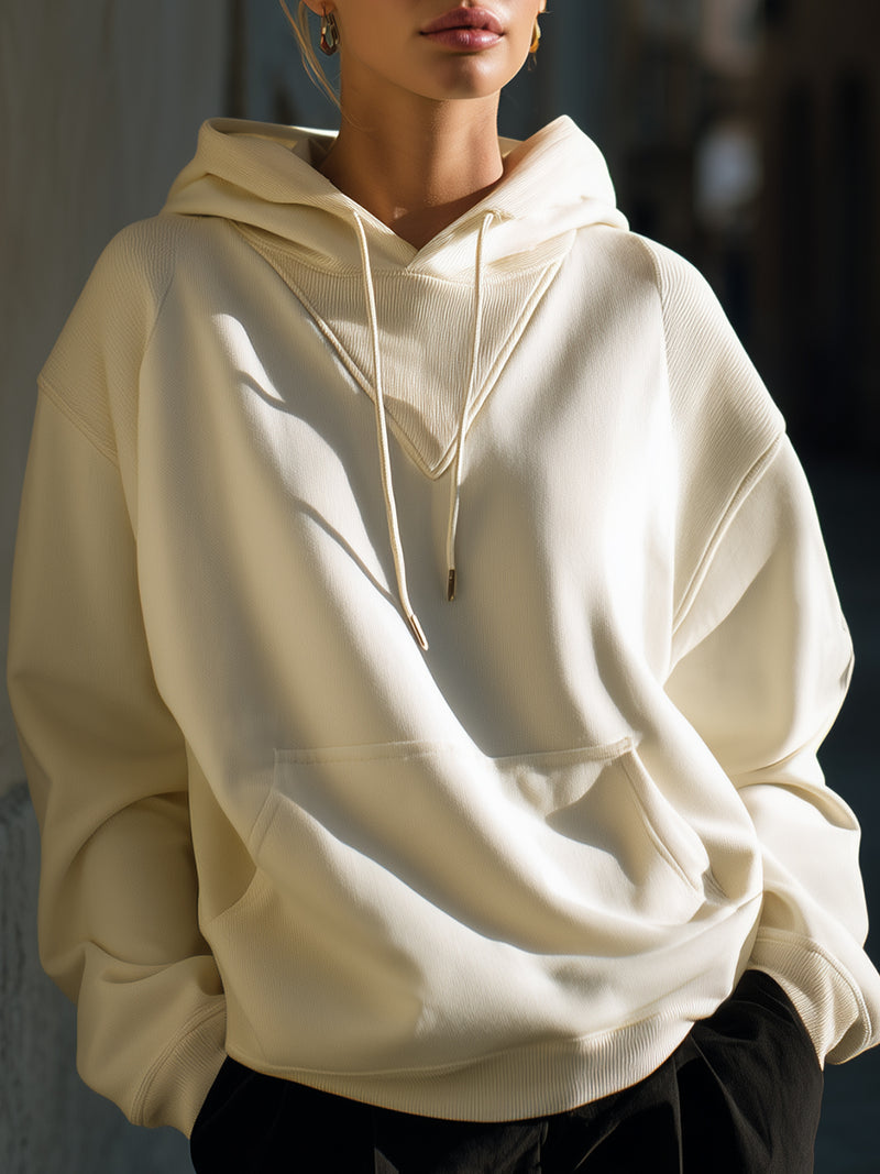 Cream Oversized Textured Hoodie