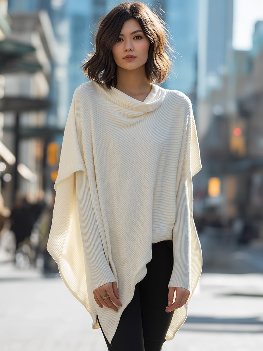 Asymmetric Cape Sweater With Draped Scarf Collar