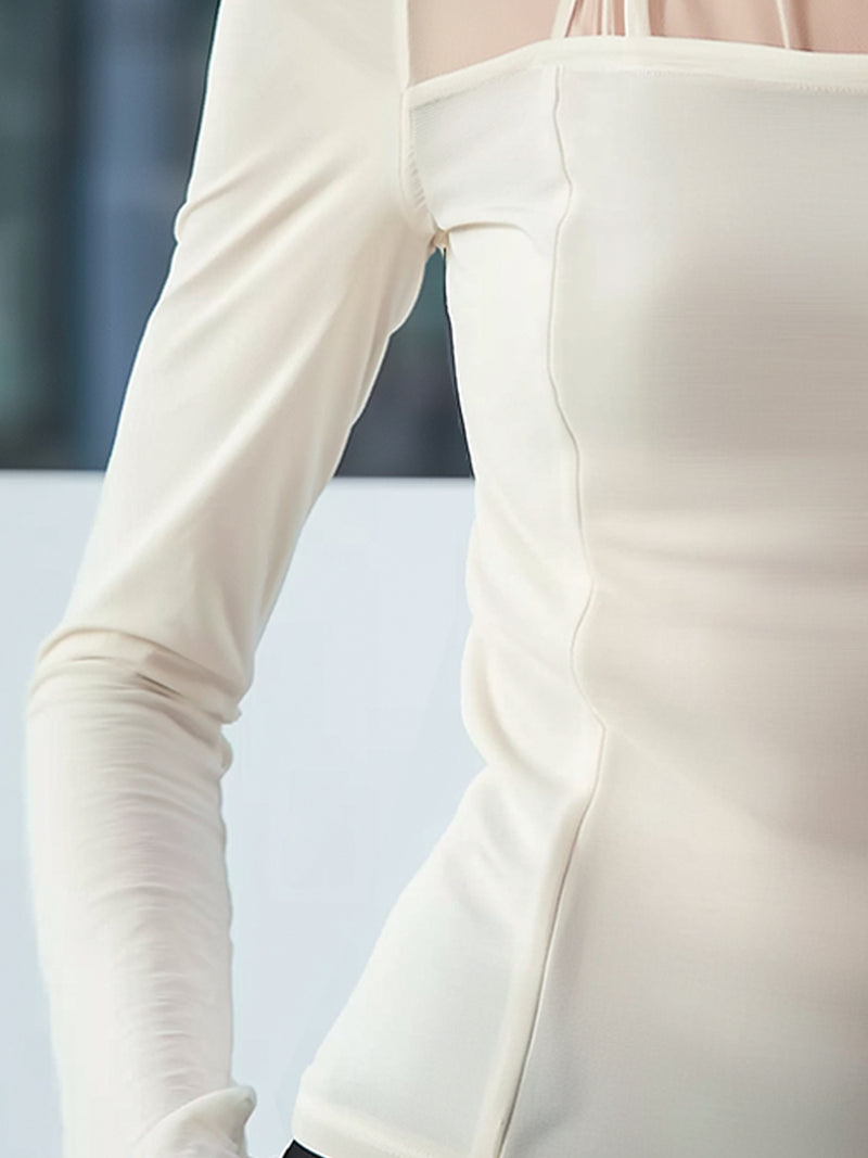 Sheer Panel High-Neck Fitted Top