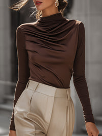 Chocolate Brown Draped High-Neck Top