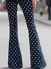 Navy Polka Dot Double-Breasted Blazer And Flared Pants Set