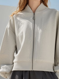 Light Grey Minimalist Zip-Up Bomber Jacket