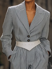 Striped Belted Blazer Jumpsuit
