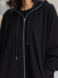 Oversized Hoodie Zip Front Dress With Drawstring Hem