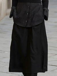 Black Off-Shoulder Ribbed Knit Striped Top And Midi Skirt Set