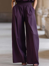 Sleeveless V-Neck Elastic Waist Wide Leg Jumpsuit