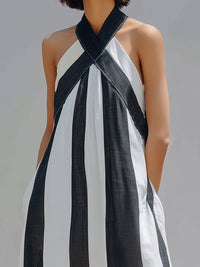 Cross-Halter Striped Maxi Dress