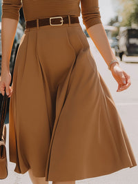 Knit Top And Pleated Midi Skirt Set