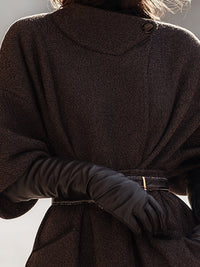 Dark Mocha Belted Kimono Coat With High Collar