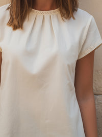 Lace-Trim Short Sleeve Elegant Blouse
