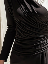 Two-Tone Draped Contrast Long-Sleeve Top