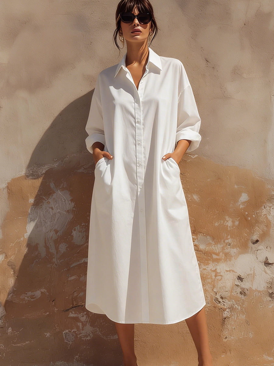 Minimalist Longline Shirt Dress With Pockets