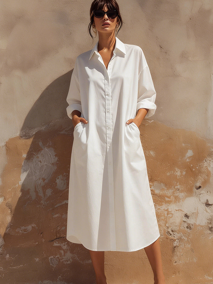 Minimalist Longline Shirt Dress With Pockets