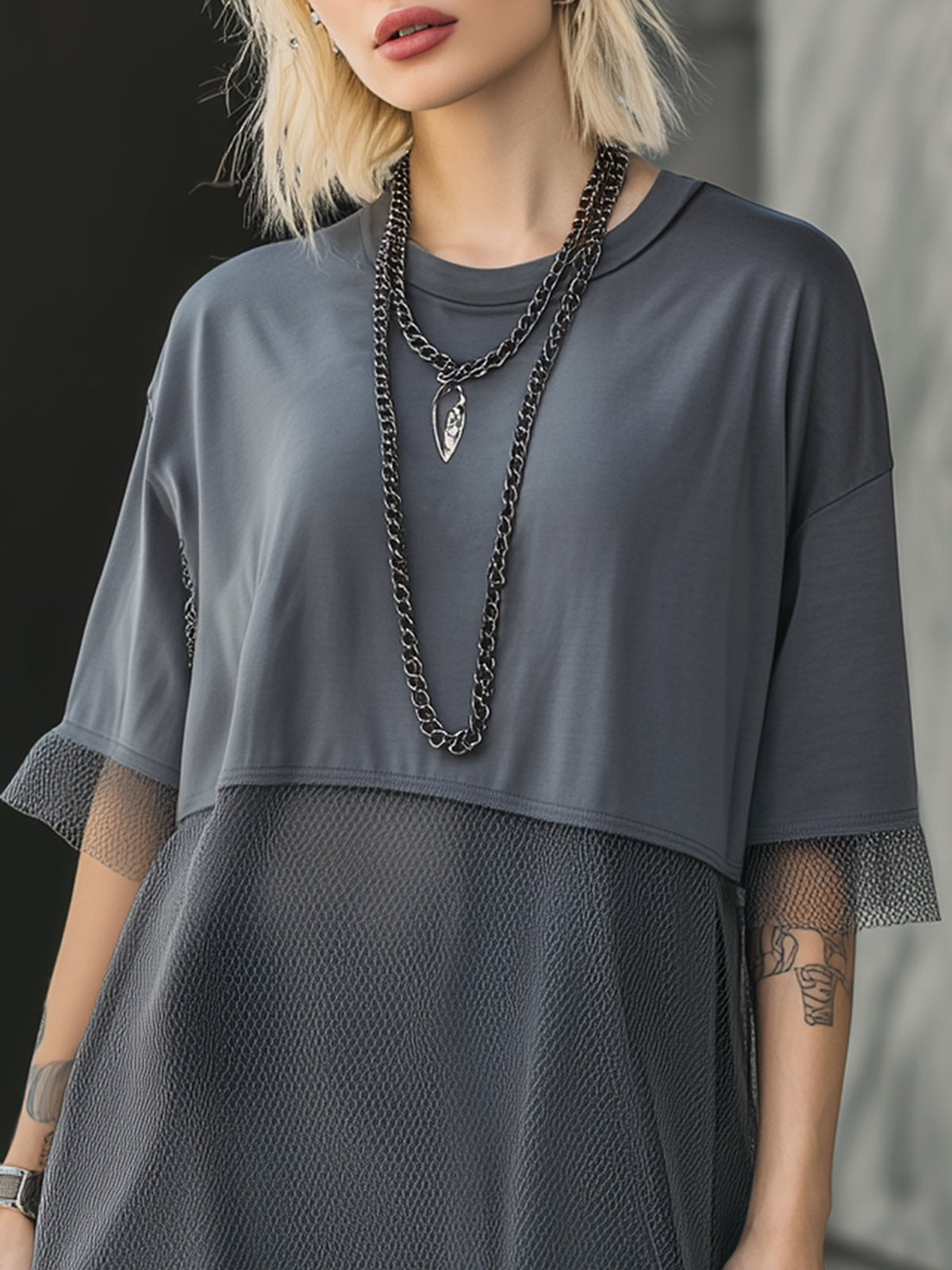 Layered Mesh Hem Oversized Urban Dress