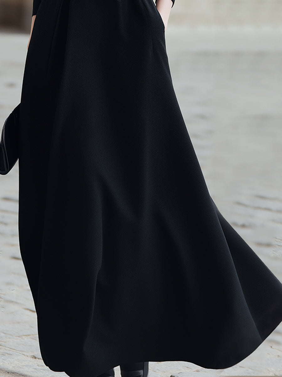 Elegant Black Maxi Dress With Polka Dot Collar