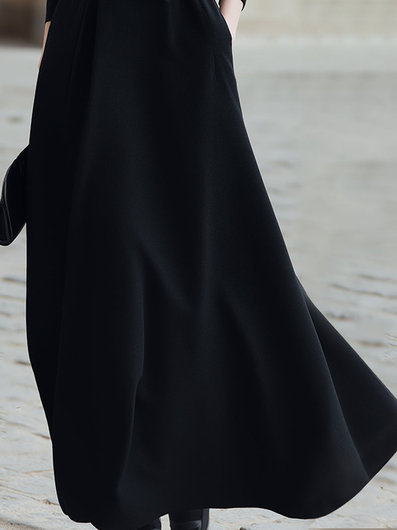 Elegant Black Maxi Dress With Polka Dot Collar