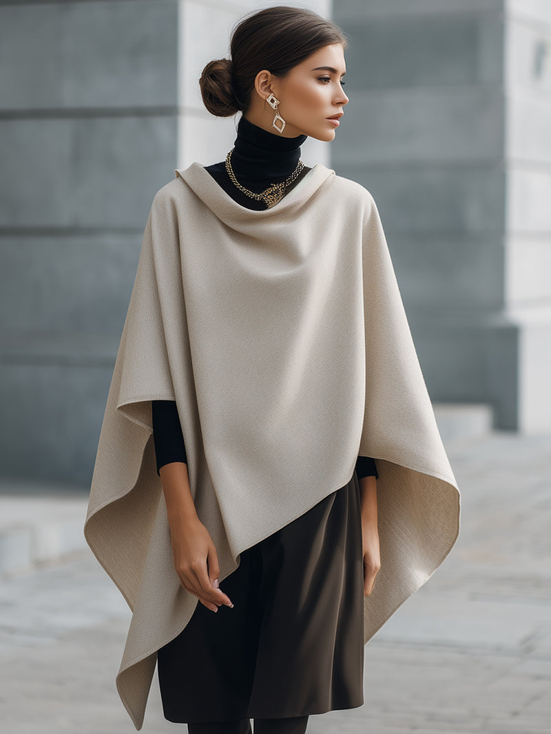 Taupe Asymmetric Drape Knit Poncho