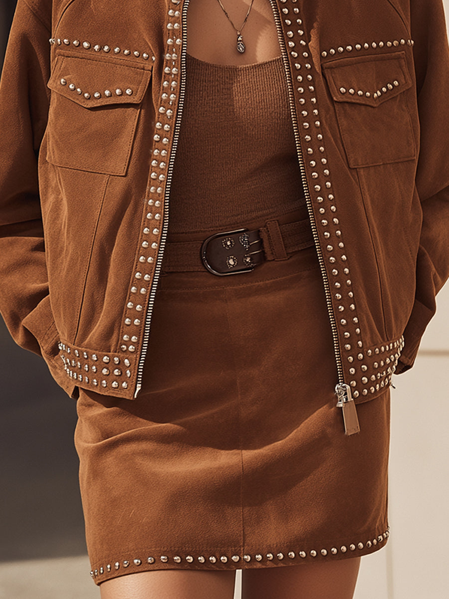 Studded Suede Two-Piece Set