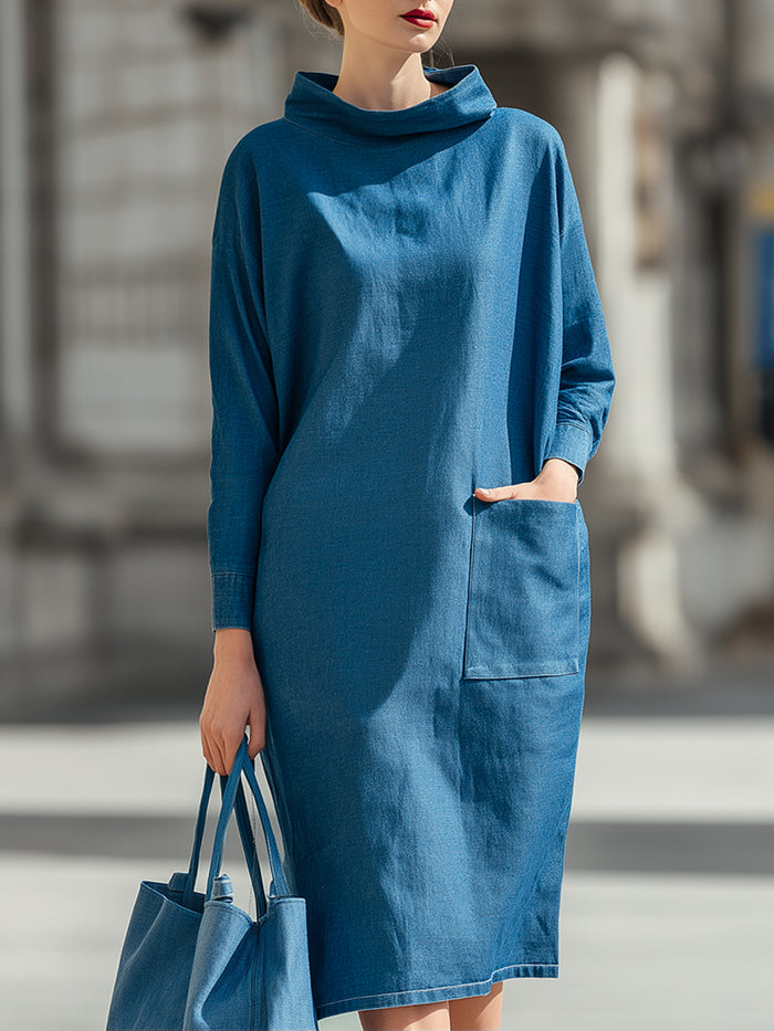 Minimalist Denim Cocoon Midi Dress