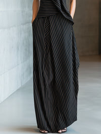Asymmetric Pinstripe Sleeveless Top & Maxi Skirt Coordinated Set