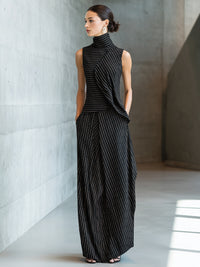 Asymmetric Pinstripe Sleeveless Top & Maxi Skirt Coordinated Set